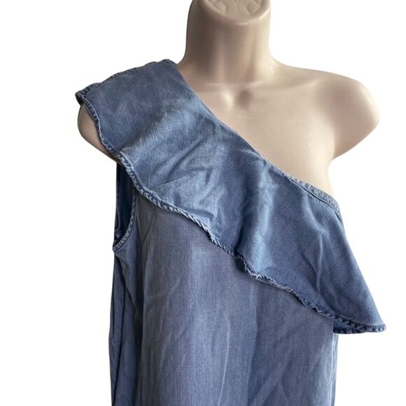 One Off Shoulder Denim Dress With Ruffle Trim Sid Zipper Closure c Size Small - Picture 2 of 7